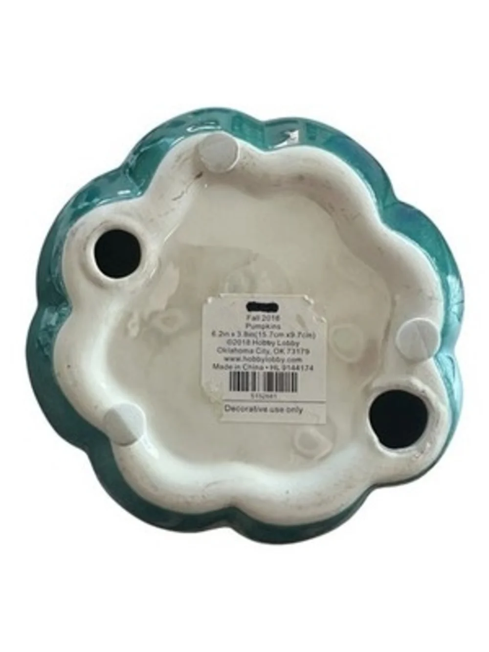 Hobby Lobby Teal Green Ceramic Pumpkin Fall Decor 2018 6.2x3.8in EXC